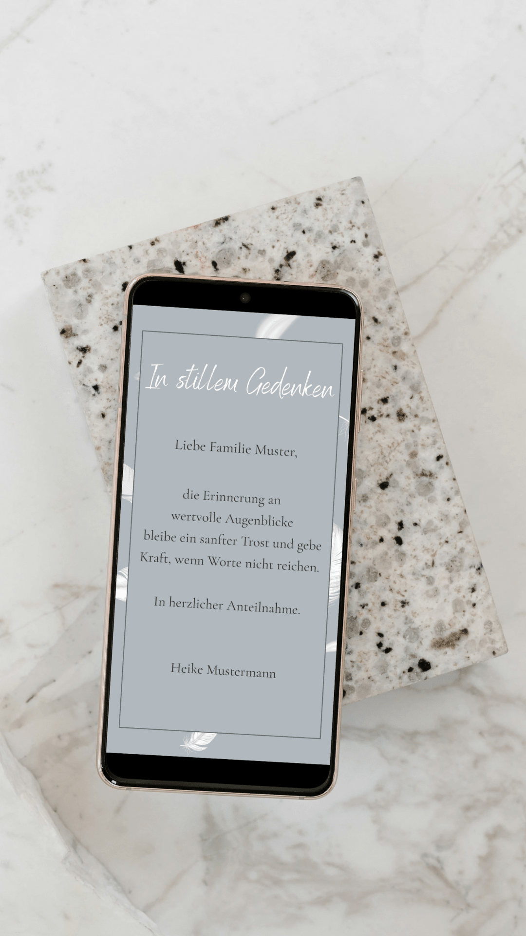 Digitale Kondolenzkarte – Grau & Feder - karten - digital