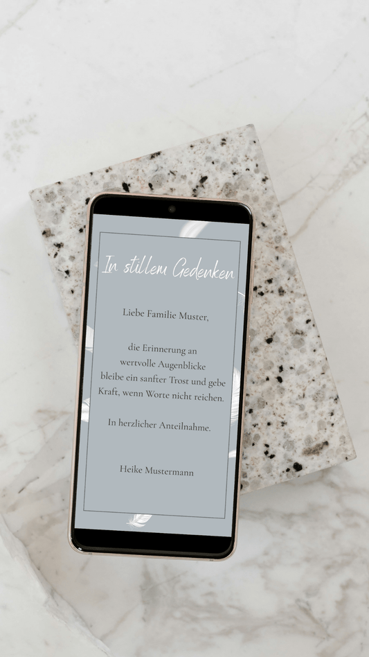 Digitale Kondolenzkarte – Grau & Feder - karten - digital