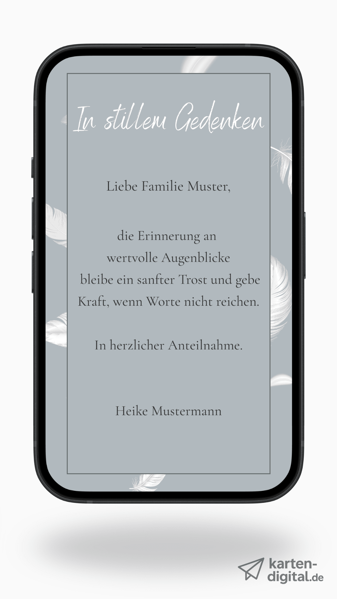 Digitale Kondolenzkarte – Grau & Feder - karten - digital