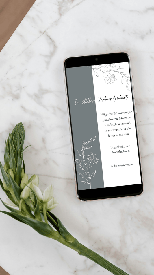 Digitale Kondolenzkarte – Grau & florale Linie - karten - digital