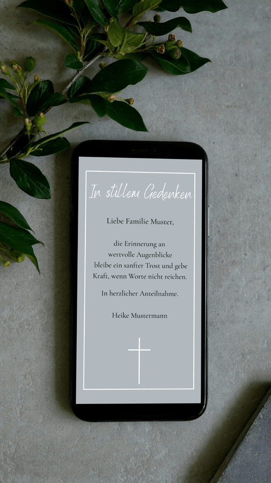 Digitale Kondolenzkarte – Grau & Kreuz - karten - digital