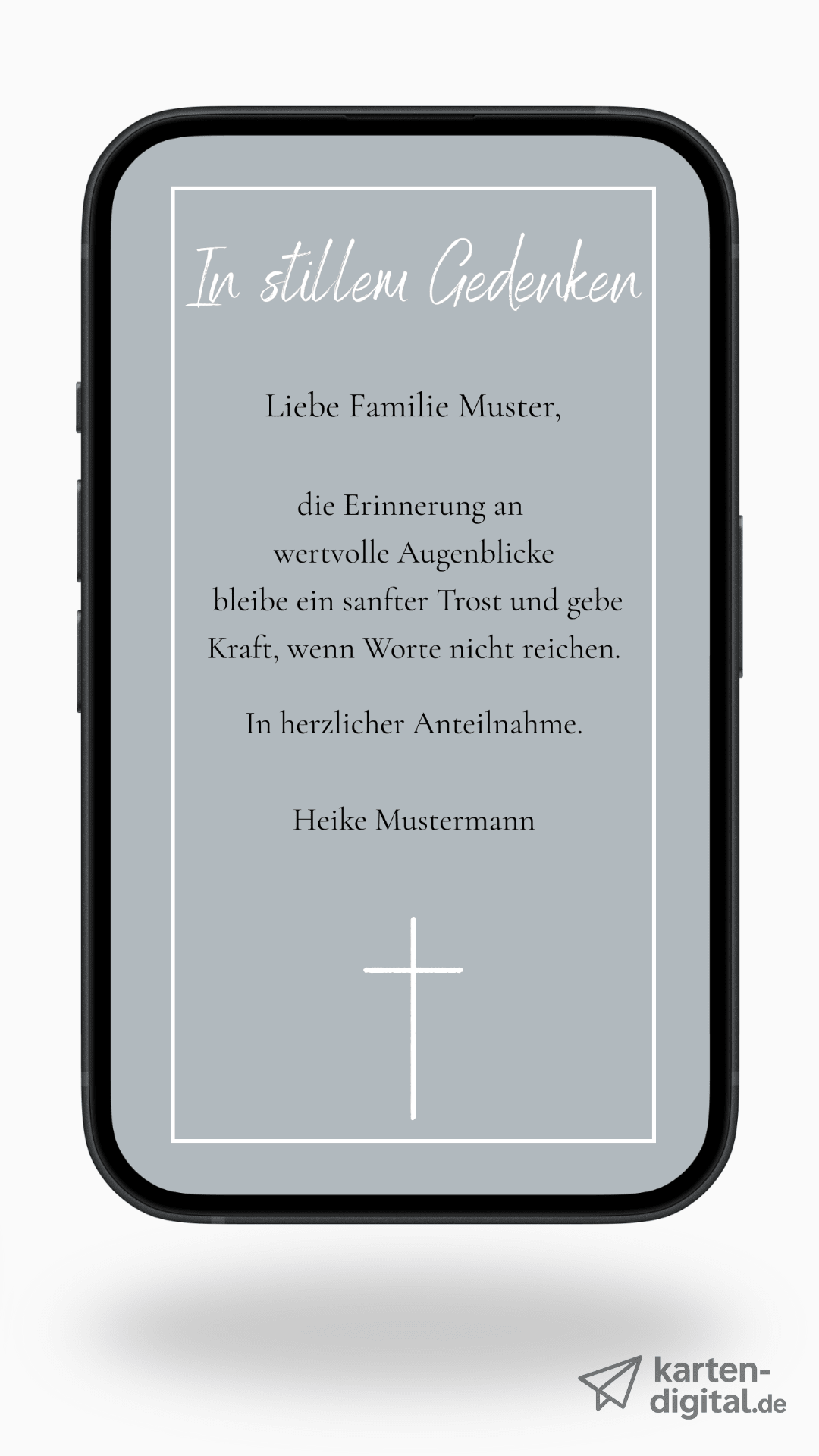 Digitale Kondolenzkarte – Grau & Kreuz - karten - digital