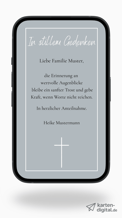 Digitale Kondolenzkarte – Grau & Kreuz - karten - digital