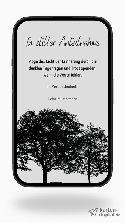 Digitale Kondolenzkarte – Schwarzweiß & Baum - karten - digital