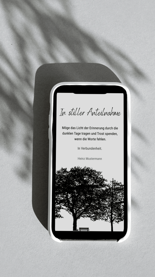 Digitale Kondolenzkarte – Schwarzweiß & Baum - karten - digital