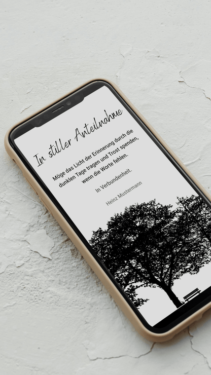 Digitale Kondolenzkarte – Schwarzweiß & Baum - karten - digital