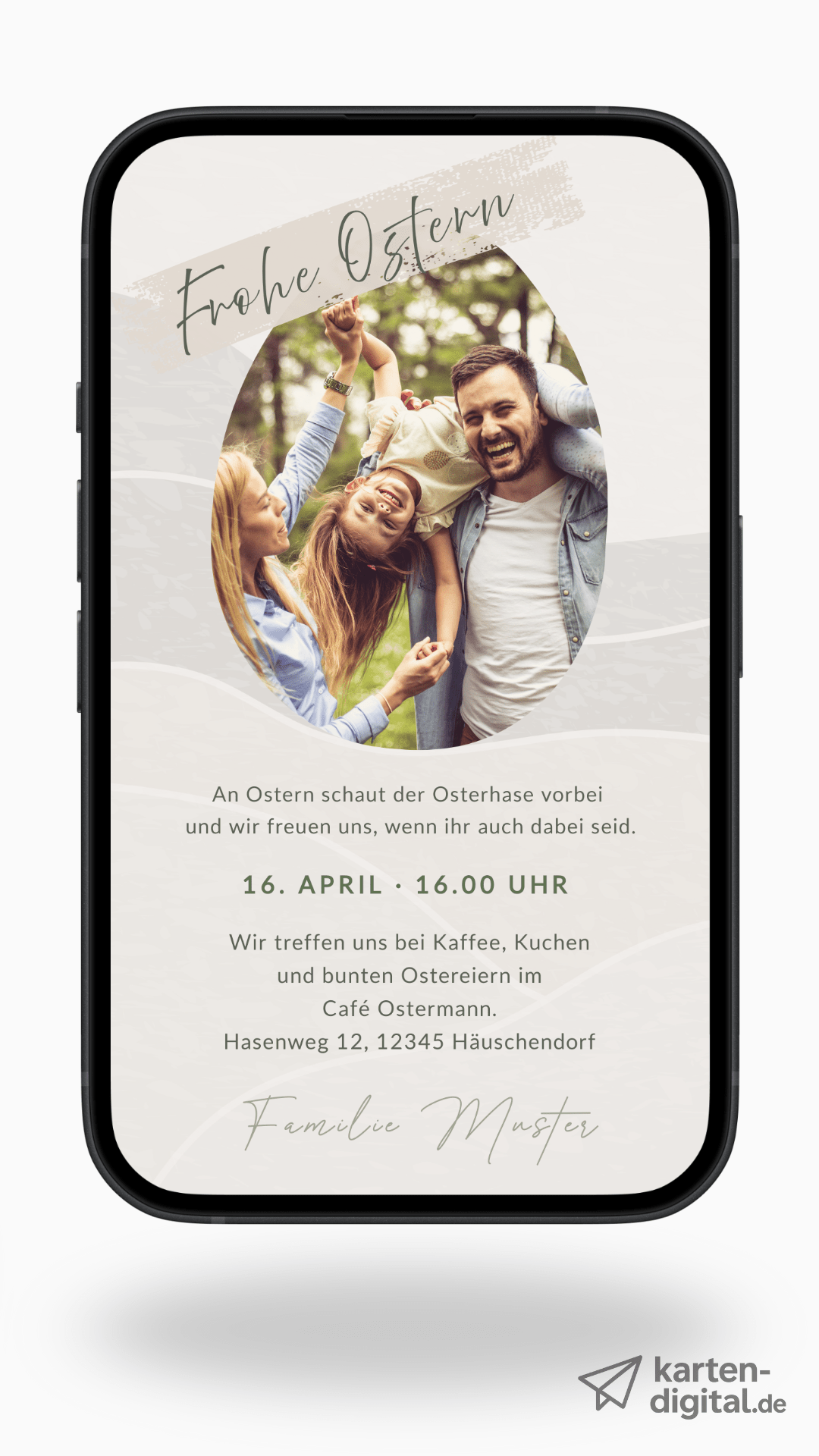 Digitale Ostereinladung – Natürliches Osterfest & Foto - karten - digital