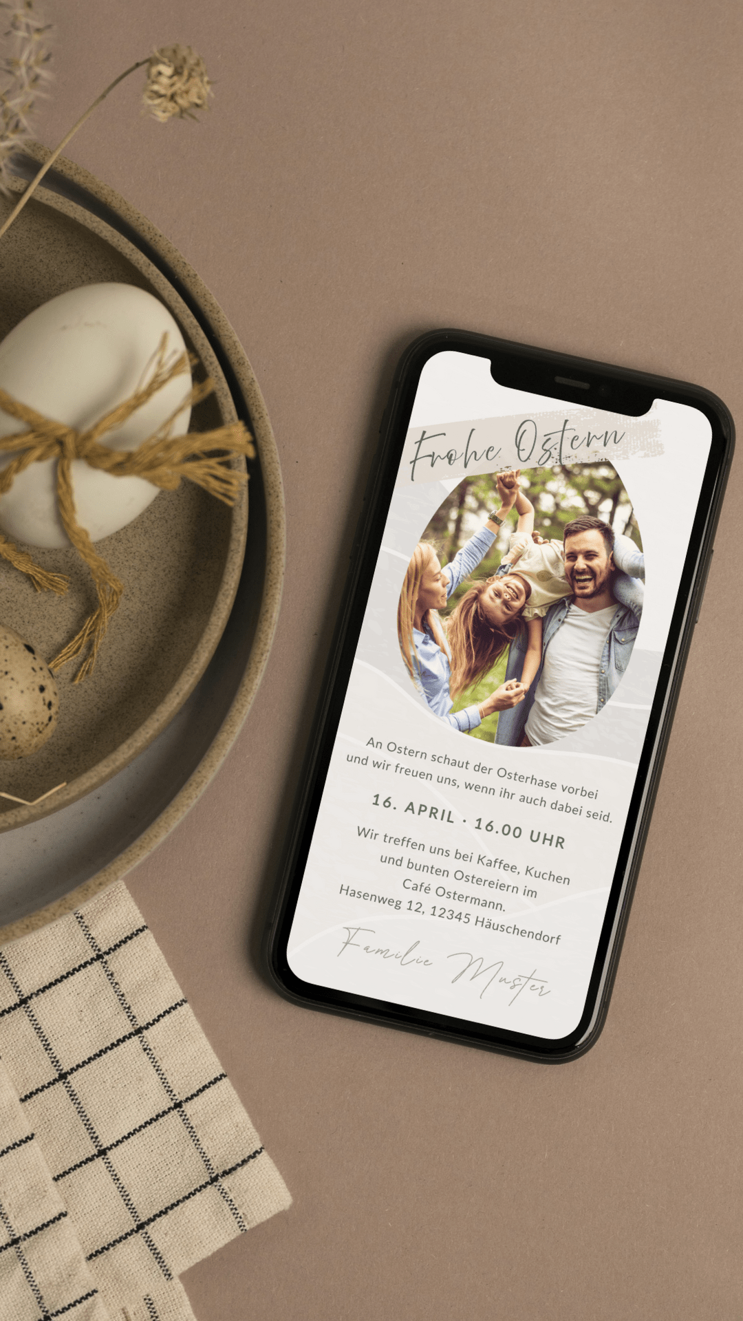 Digitale Ostereinladung – Natürliches Osterfest & Foto - karten - digital