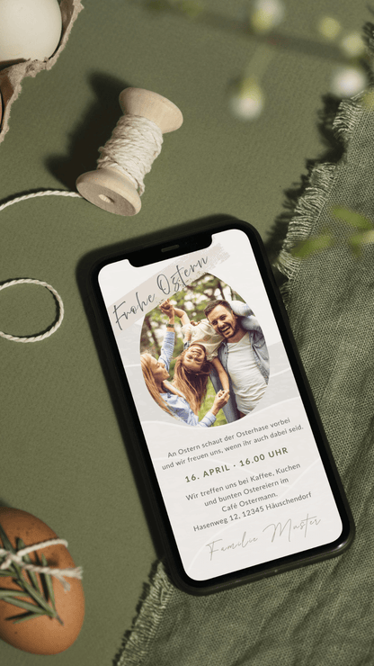 Digitale Ostereinladung – Natürliches Osterfest & Foto - karten - digital