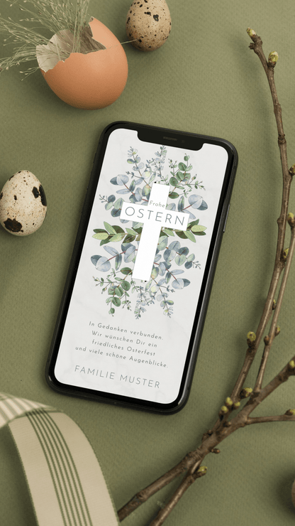 Digitale Osterkarte – Eukalyptus Kreuz - karten - digital
