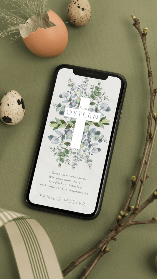 Digitale Osterkarte – Eukalyptus Kreuz - karten - digital