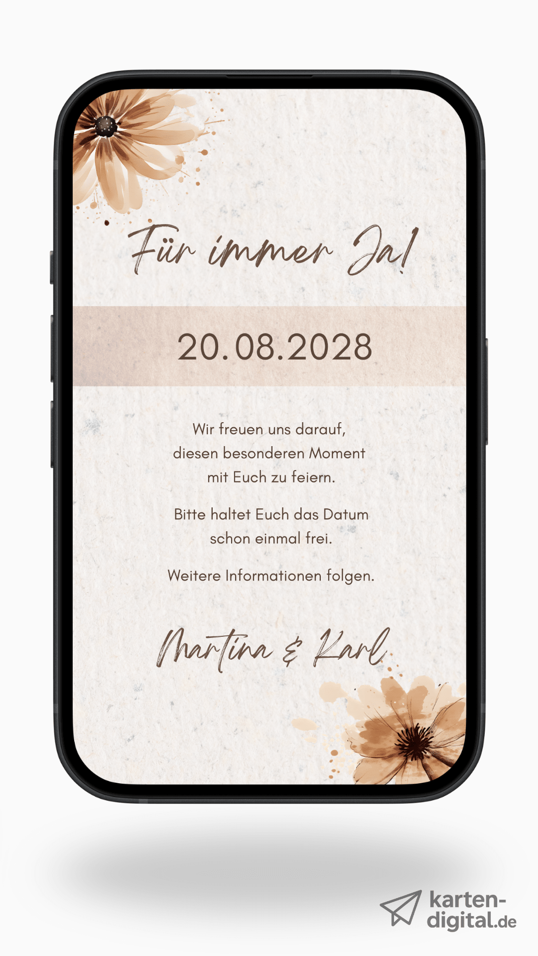 Digitale Save - the - Date Karte – Beige & Florale Akzente - karten - digital