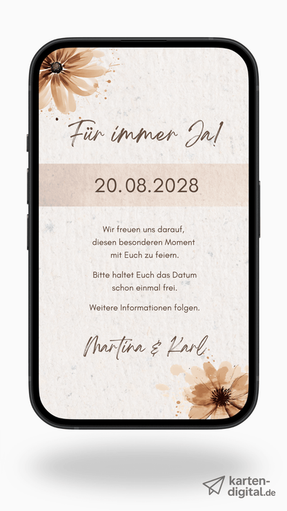 Digitale Save - the - Date Karte – Beige & Florale Akzente - karten - digital