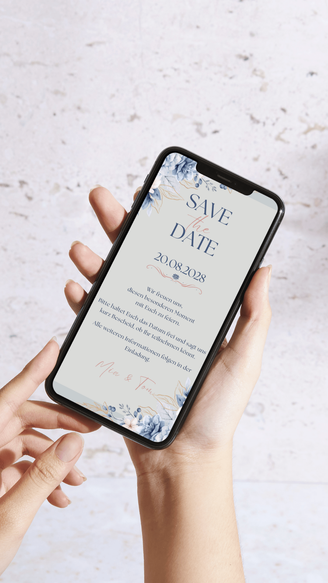 Digitale Save - the - Date Karte – Blau & Florales Aquarell - karten - digital