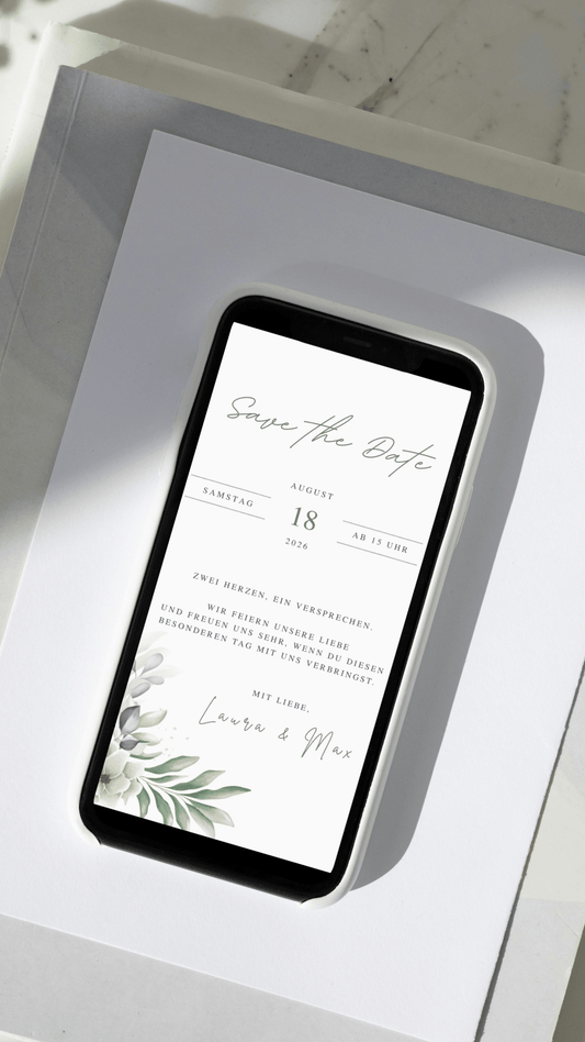 Digitale Save the Date Karte – Eukalyptus & Minimalistisch - karten - digital