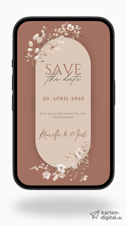 Digitale Save the Date Karte – Florale Eleganz & warme Töne - karten - digital