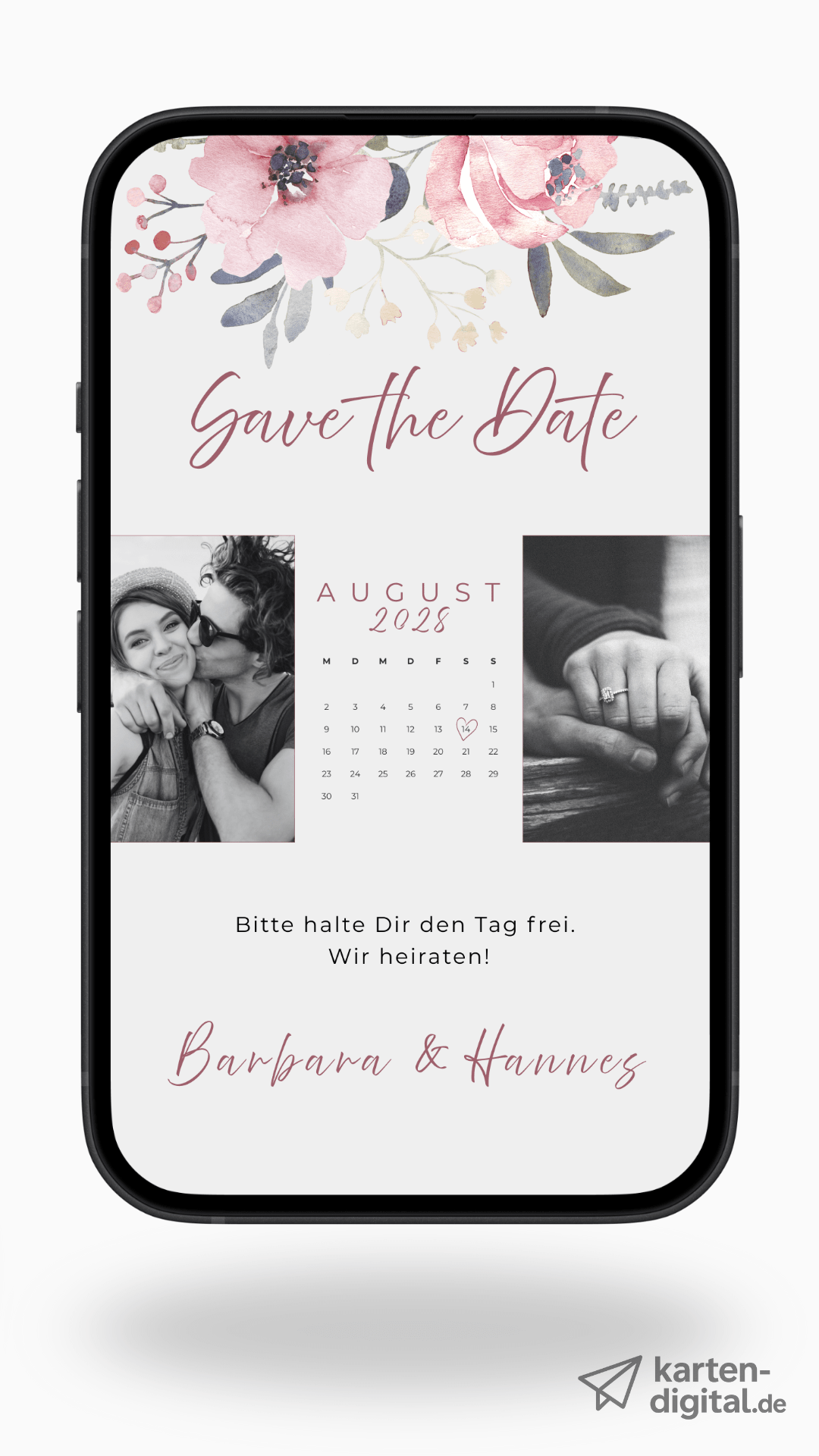 Digitale Save - the - Date Karte – Floraler Kalender - karten - digital