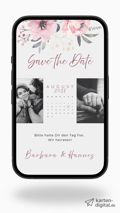 Digitale Save - the - Date Karte – Floraler Kalender - karten - digital