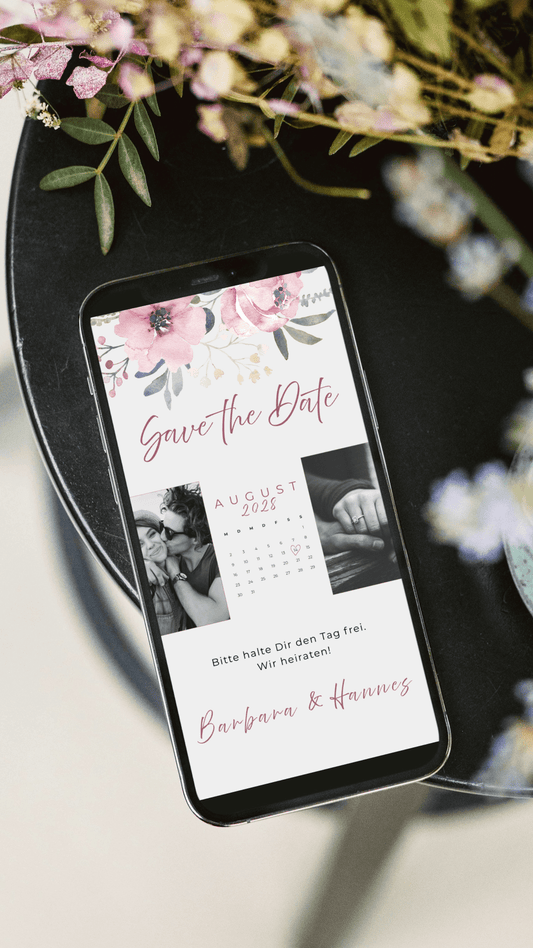 Digitale Save - the - Date Karte – Floraler Kalender - karten - digital