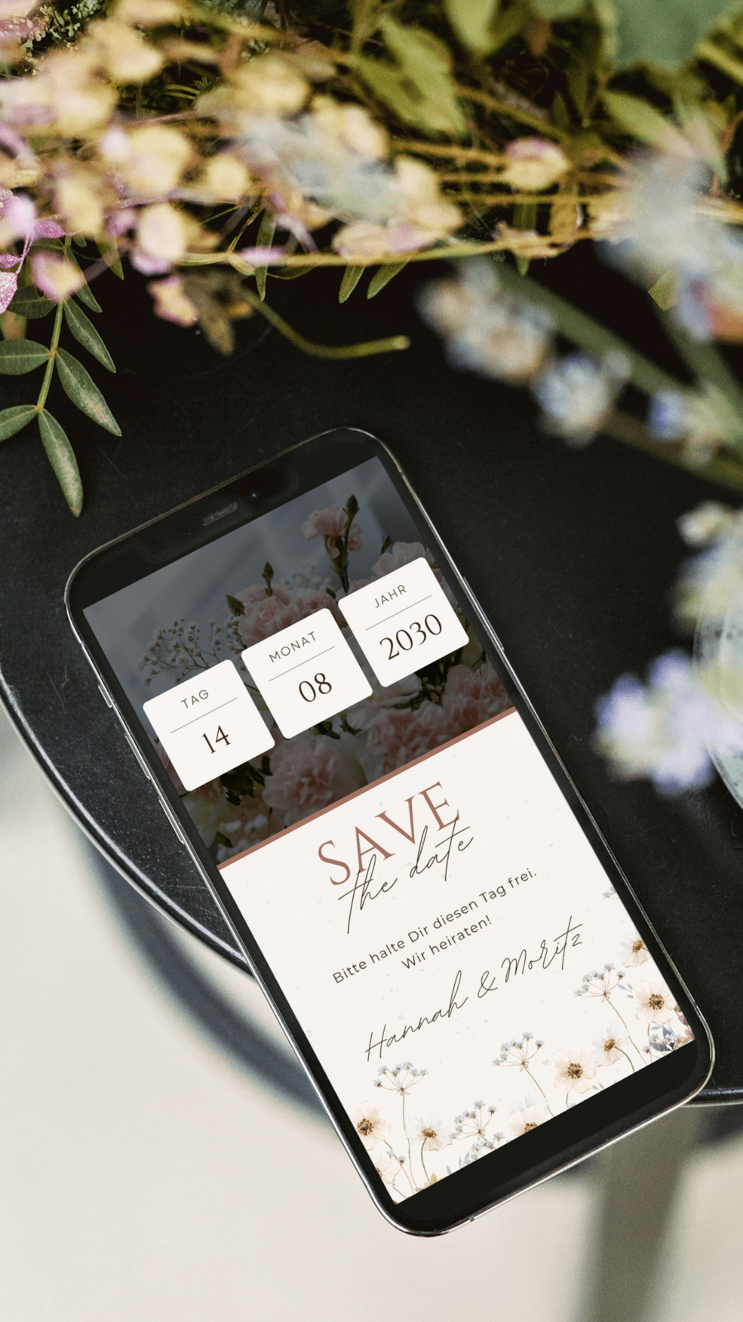 Digitale Save the Date Karte – Florales Datum & sanfte Details - karten - digital