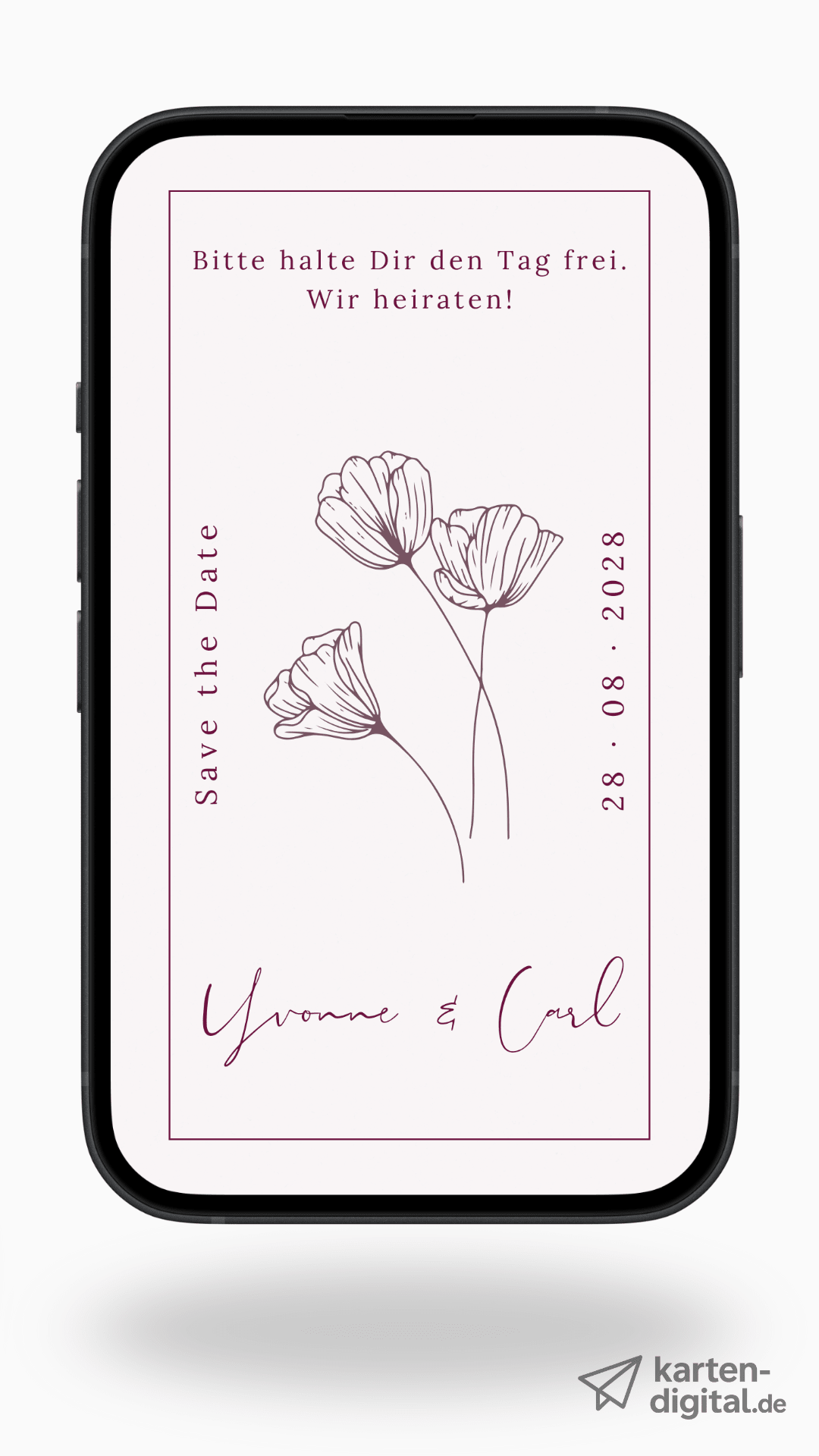 Digitale Save - the - Date Karte – Line Art Blüten - karten - digital