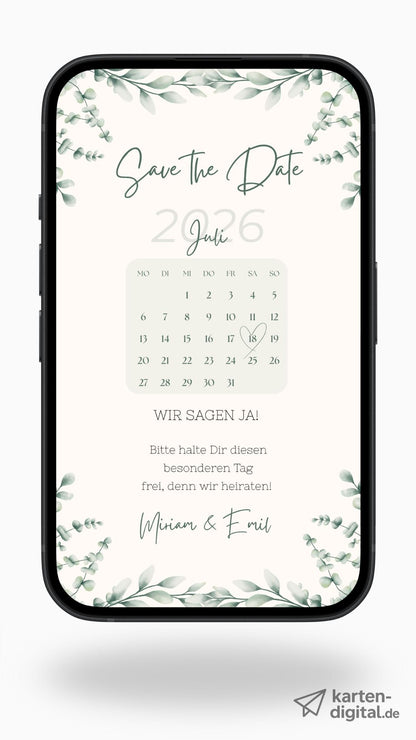 Digitale Save the Date Karte mit Kalender – Natürlich modern und stilvoll - karten - digital