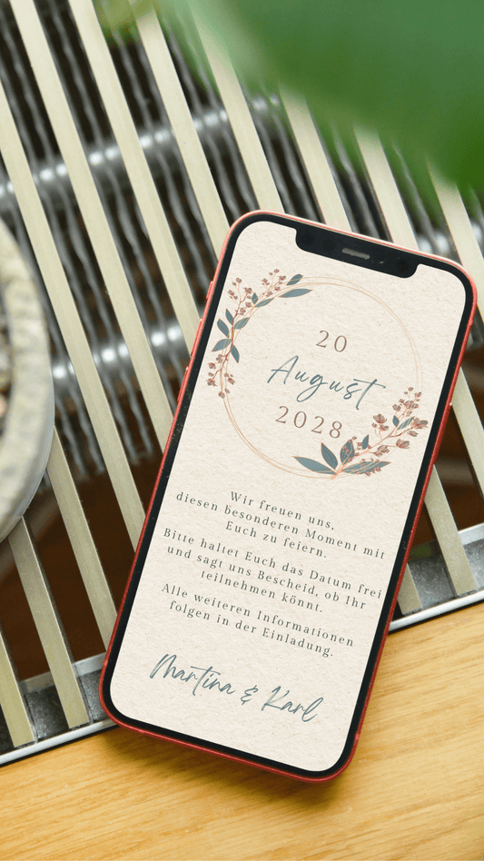 Digitale Save - the - Date Karte – Natur & Blütenkranz - karten - digital