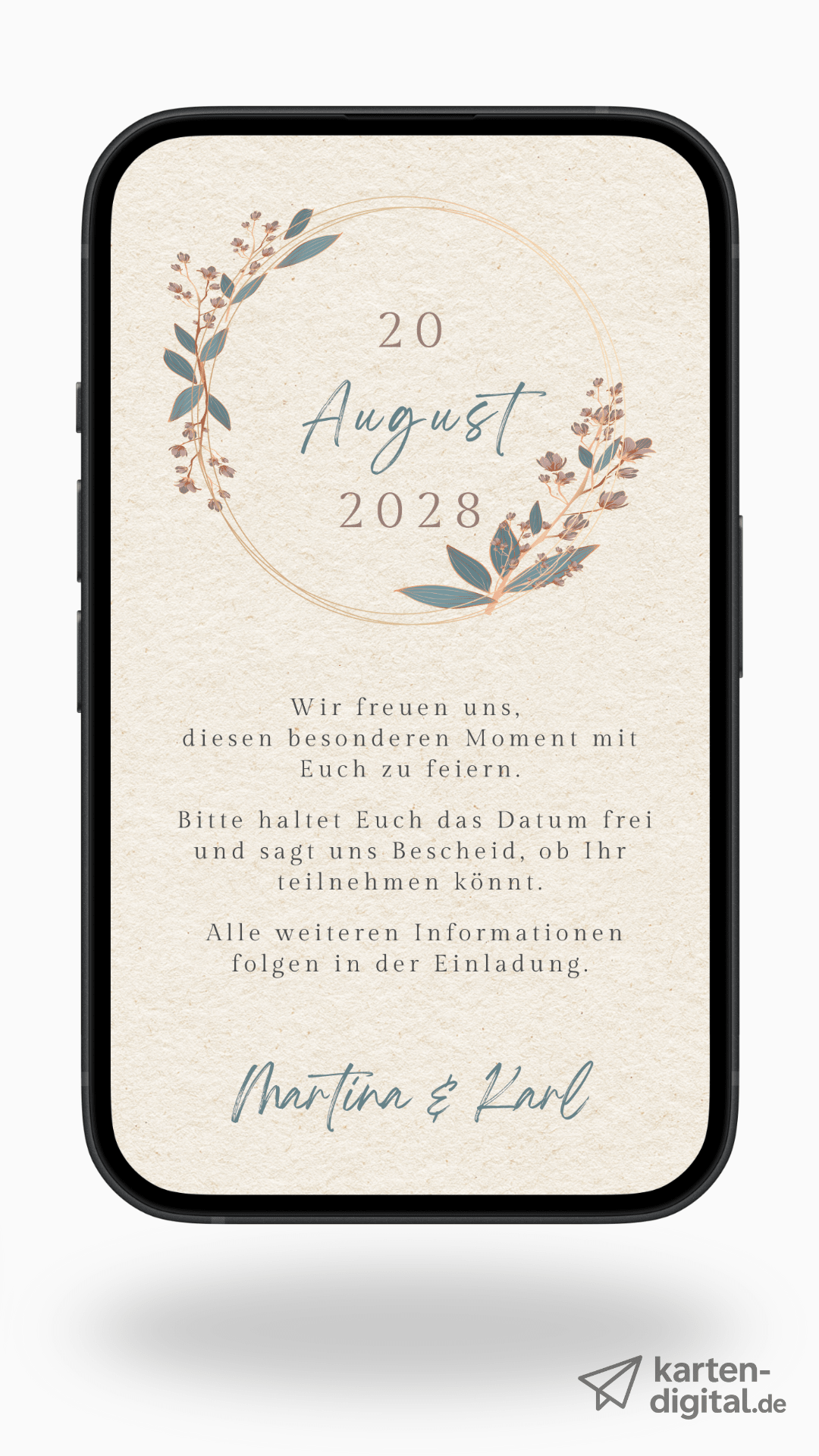 Digitale Save - the - Date Karte – Natur & Blütenkranz - karten - digital