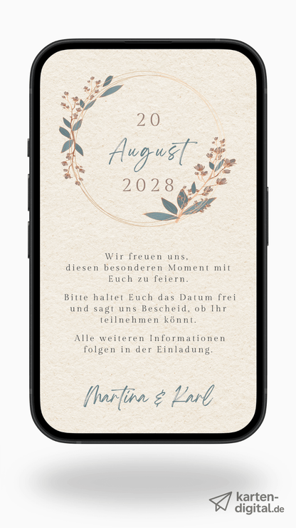 Digitale Save - the - Date Karte – Natur & Blütenkranz - karten - digital