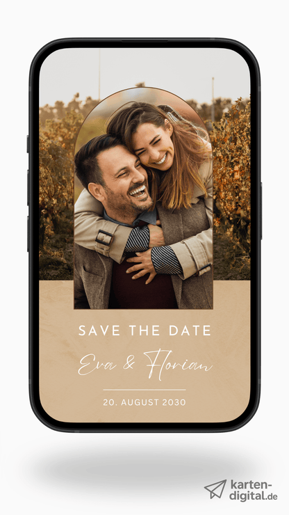 Digitale Save the Date Karte – Warmes Fotodesign & sanfter Bogen - karten - digital