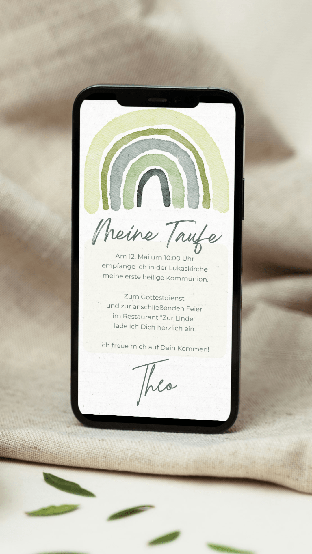 Digitale Taufeinladung – Aquarell - Regenbogen - karten - digital