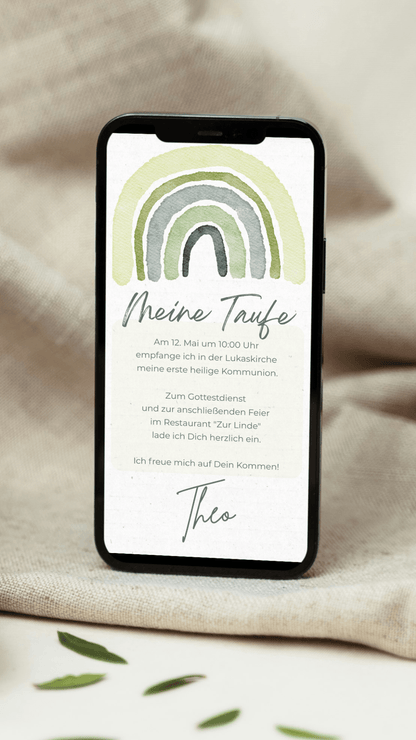 Digitale Taufeinladung – Aquarell - Regenbogen - karten - digital