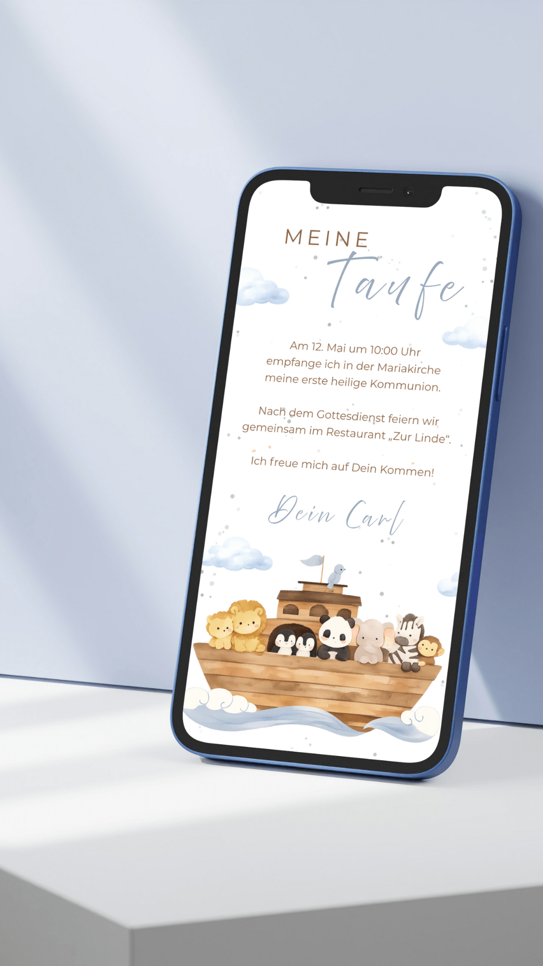 Digitale Taufeinladung – Arche & Tiere - karten - digital