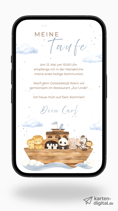 Digitale Taufeinladung – Arche & Tiere - karten - digital
