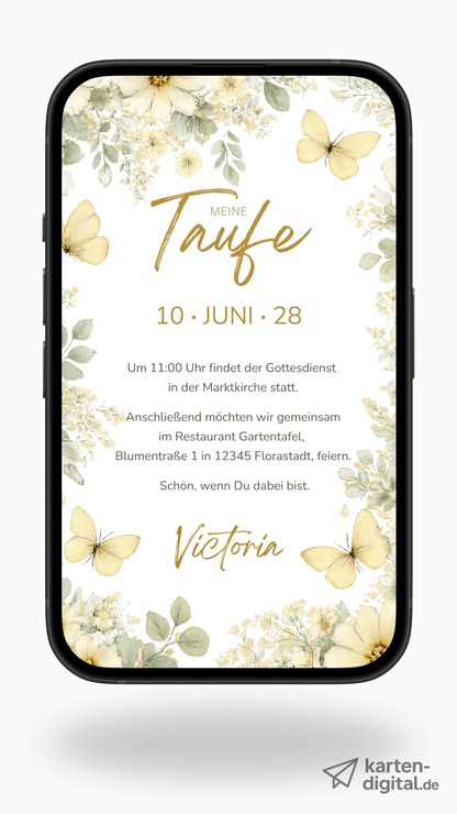 Digitale Taufeinladung – Blüten & Schmetterlinge - karten - digital