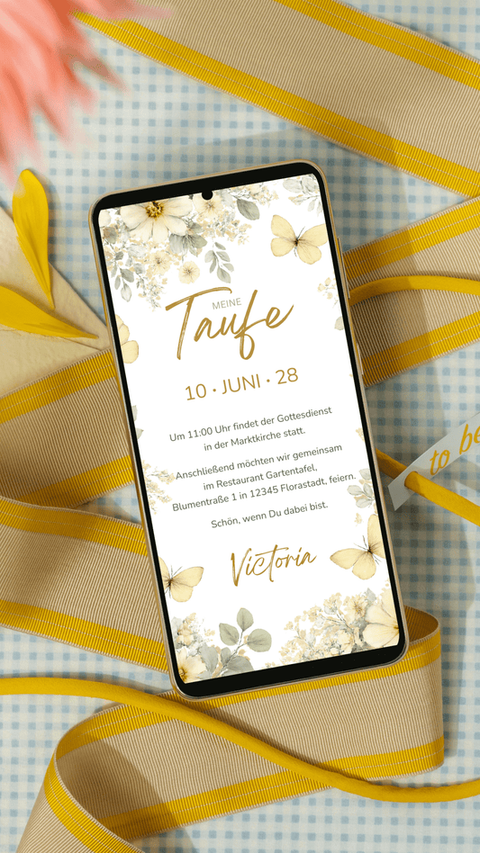 Digitale Taufeinladung – Blüten & Schmetterlinge - karten - digital