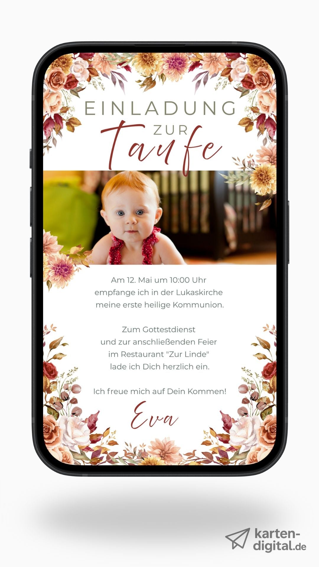 Digitale Taufeinladung mit Foto – herbstlich, liebevoll & persönlich - karten - digital