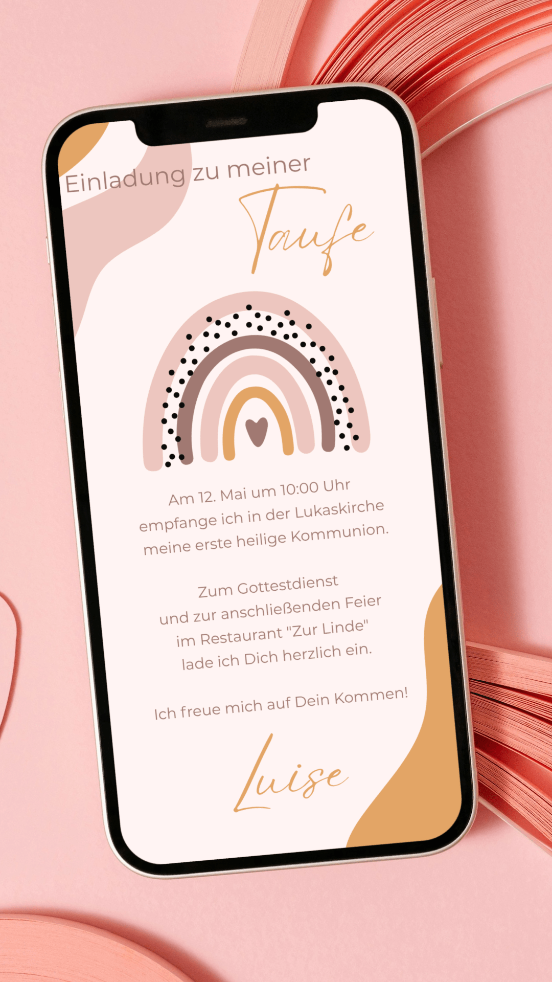 Digitale Taufeinladung mit Herz & Regenbogen – liebevoll gestaltete Einladung zur Taufe - karten - digital