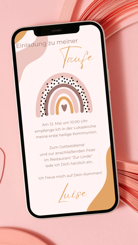Digitale Taufeinladung mit Herz & Regenbogen – liebevoll gestaltete Einladung zur Taufe - karten - digital