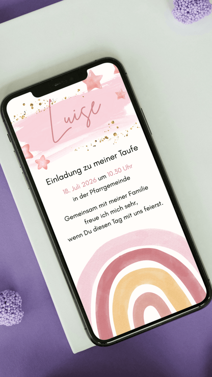 Digitale Taufeinladung – Regenbogen & Sterne - karten - digital
