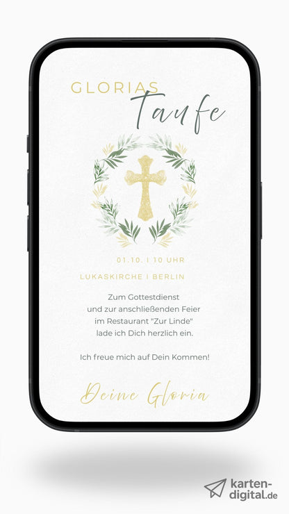 Digitale Taufeinladung – schlicht & elegant mit goldener Kreuzgrafik - karten - digital