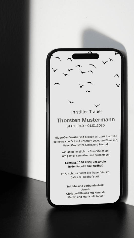 Digitale Trauerkarte mit Beerdigungsdetails – stilvoll und persönlich Abschied nehmen - karten - digital