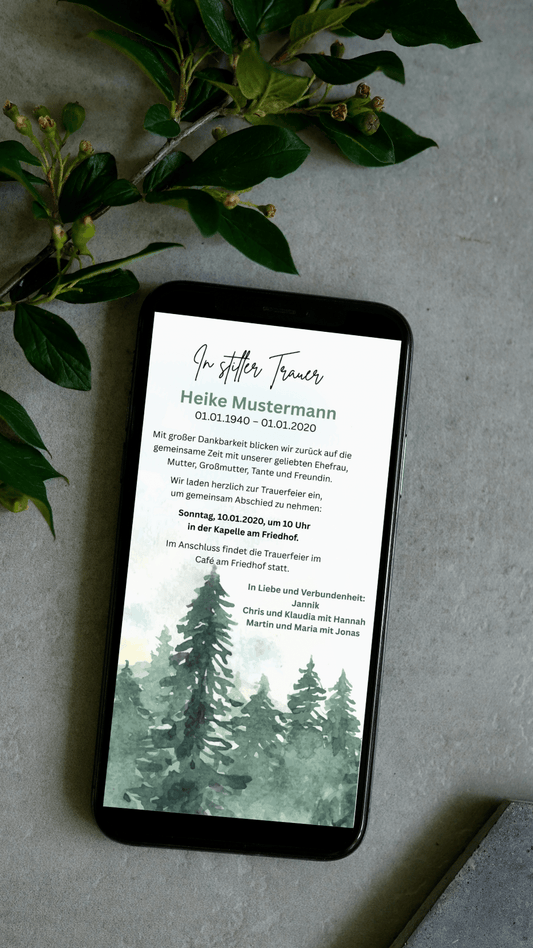 Digitale Trauerkarte mit Beerdigungstermin – persönlich Abschied nehmen und informieren - karten - digital