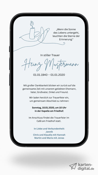 Digitale Trauerkarte mit Kerzenmotiv – stiller Abschied mit Symbol für Licht und Erinnerung - karten - digital