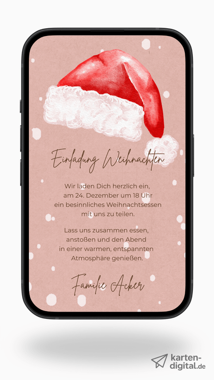 Digitale Video - Einladung zu Weihnachten – warmes Aquarelldesign mit sanft rieselndem Schnee - karten - digital