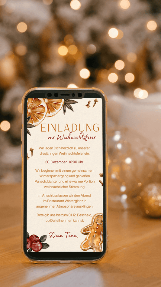 Digitale Weihnachtsfeier - Einladung – Winterspaziergang & Punsch - karten - digital