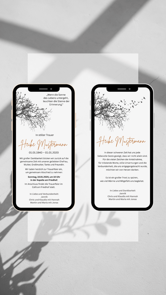 Digitales Trauerkarten - Set – Zweig & warmes Beige - karten - digital