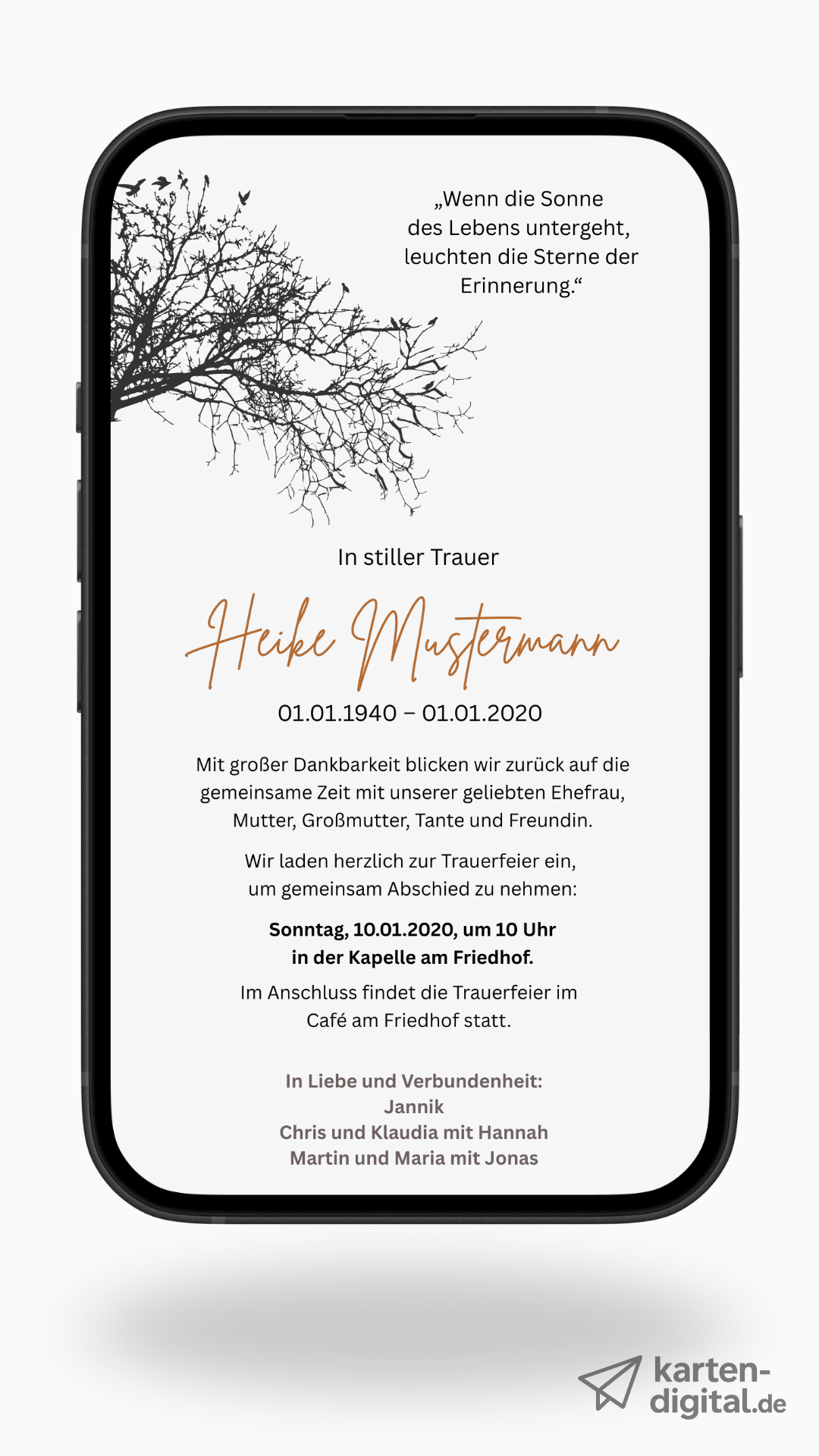 Digitales Trauerkarten - Set – Zweig & warmes Beige - karten - digital