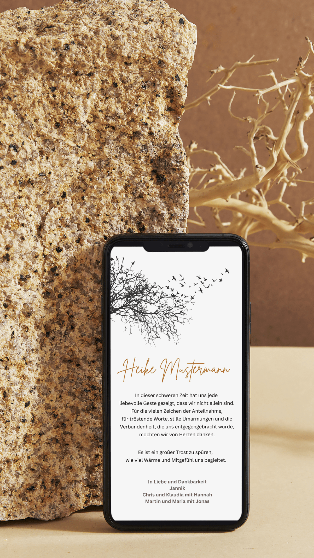Digitales Trauerkarten - Set – Zweig & warmes Beige - karten - digital