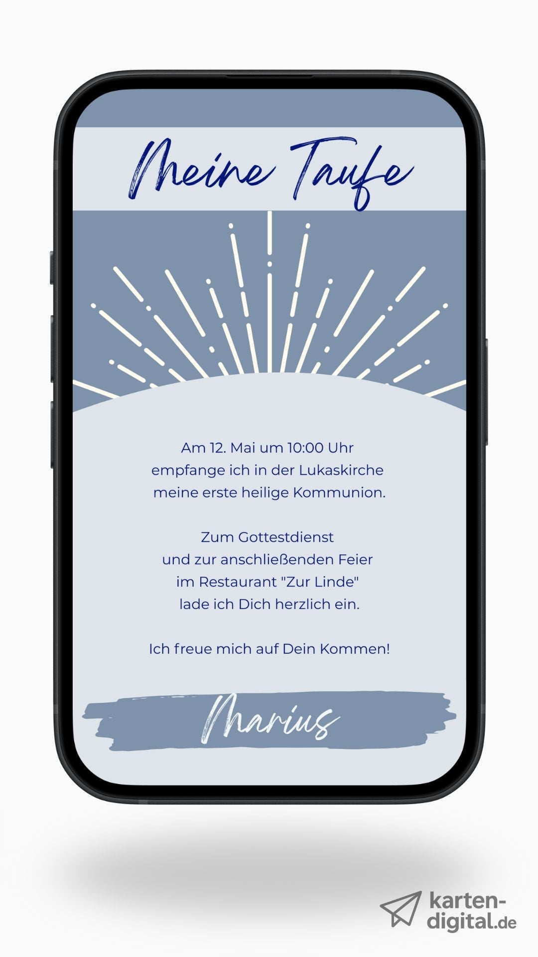 Moderne digitale Taufeinladung in Blau – stilvoll & zeitgemäß - karten - digital